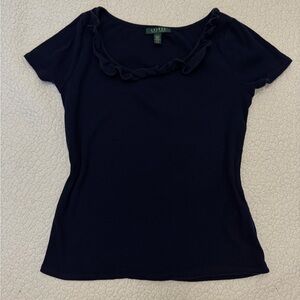 Ralph Lauren Navy Ruffled Tee